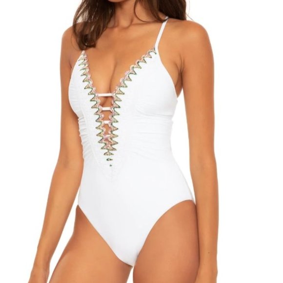 Becca Layla Plunge One-Piece Swimsuit Size Large - Picture 10 of 11